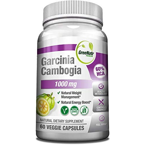 Garcinia Cambogia Extract 1000 mg, 100% Pure Natural HCA Extract with Naturally Occurring Potassium for Superior Absorption, Non GMO, Gluten Free, 60 Vegan Capsules - AS SEEN ON TV