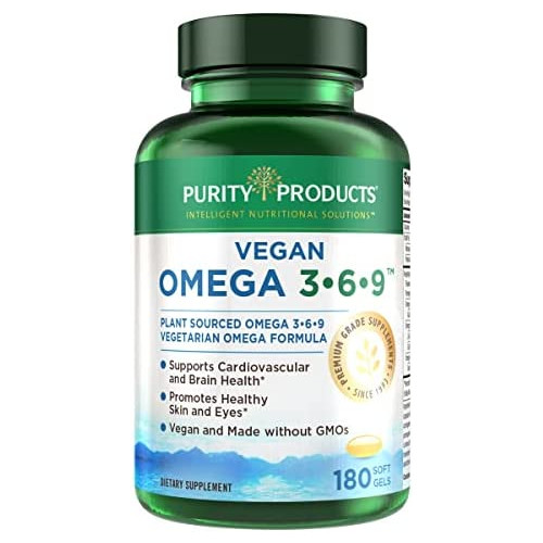 Omega 3-6-9 Vegan and Vegetarian Omega Formula - u201C5 in 1u201D Essential Fatty Acid Complex - Scientifically Formulated Plant-Based Omega 3 6 9 Essential Fatty Acids (EFA) - from Purity Products (60)