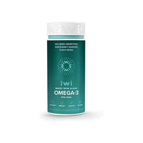 iwi Omega-3 EPA+DHA,Clinically Proven 50% Better Absorption Than Fish or Krill Oil, 100% Vegan, Non GMO, Gluten Free, Supports Healthier Heart, Brain, Joints & Eyes-30 Day Supply (Packaging May Vary)