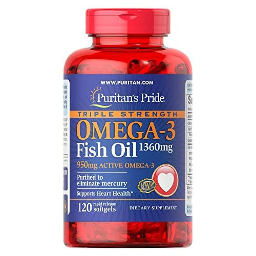Puritans Pride Triple Strength Omega-3 Fish Oil 1360 Mg (950 Mg Active Omega-3), 240 Count