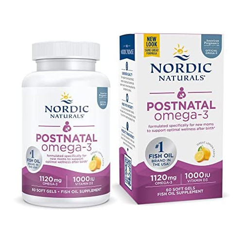 Nordic Naturals Postnatal Omega-3, Lemon - 1120 Total Omega-3 + 1000 IU Vitamin D3 - 60 Soft Gels - Formulated for New Moms Supports Optimal Wellness, Positive Mood, Healthy Metabolism - 30 Servings