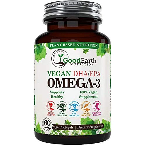 Vegan Omega 3 - Potent Plant Based Algal DHA derived from Marine Algae - Better than Fish Oil - 60 Veggie Softgels - Supports Brain, Heart, Joints & Prenatal Health - Essential Fatty Acids Supplements