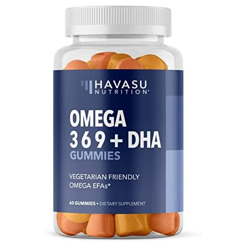 Havasu Nutrition Omega 3,6,9 + DHA Gummies to Support Brain, Joint & Cardiovascular Health - Aids Vision & Immune Health, Gelatin-Free, Plant Based Oils, Natural Flavors, 60 Vegetable Gummies