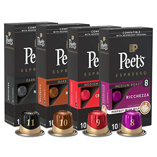 Peets Coffee Espresso Capsules Variety Pack, 40 Count Single Cup Coffee Pods, Compatible with Nespresso Original Brewers, Crema Scura, Nerissimo, Ricchezza, Ristretto