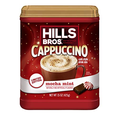 인스턴트커피 Hills Bros. Instant Cappuccino Mix, Mocha Mint Cappuccino Mix – Easy to Use, Enjoy Coffeehouse Flavor from Home –Decadent Cappuccino with a Mix of Chocolate and Mint Flavors (15 Ounces, Pack of 6)