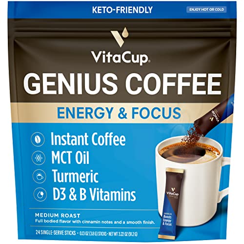 인스턴트커피 VitaCup Slim Instant Coffee Sticks Diet & Metabolism Garcinia & Fiber Vitamins B1, B5, B6, B9, & B12 Vegan Superfood Infused Instant Skinny Coffee Enjoy Hot or Cold (24 Count)