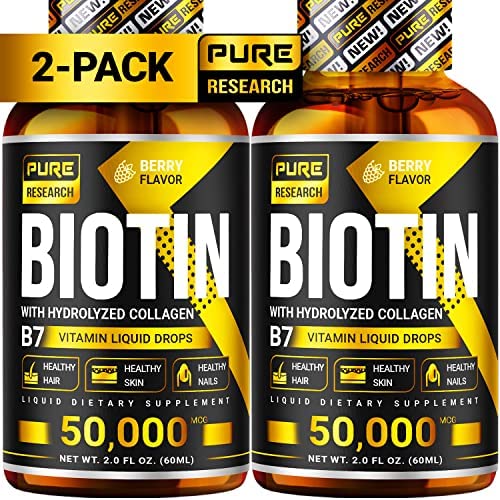 Liquid Biotin & Collagen Hair Growth Drops 50,000mcg u2013 Biotin and Liquid Collagen Supplements for Women & Men u2013 Supports Glowing Skin, Healthy Hair & Nail Growth (2Fl Oz)