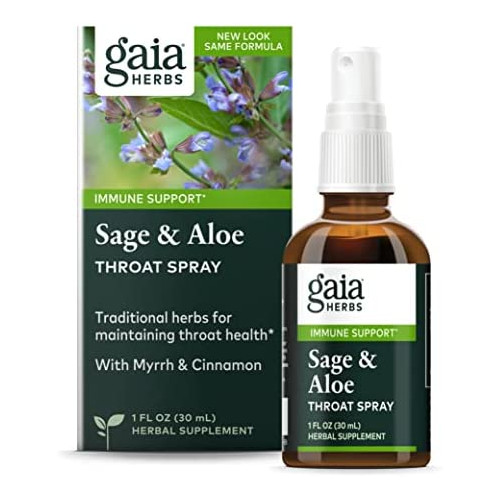 Gaia Herbs Sage & Aloe Throat Spray - Immune Support Soothing Throat Spray to Support a Healthy & Calm Throat - With Myrrh, Cinnamon, Sage, Honey, Peppermint Oil & More - 1 Fl Oz (45-Day Supply)