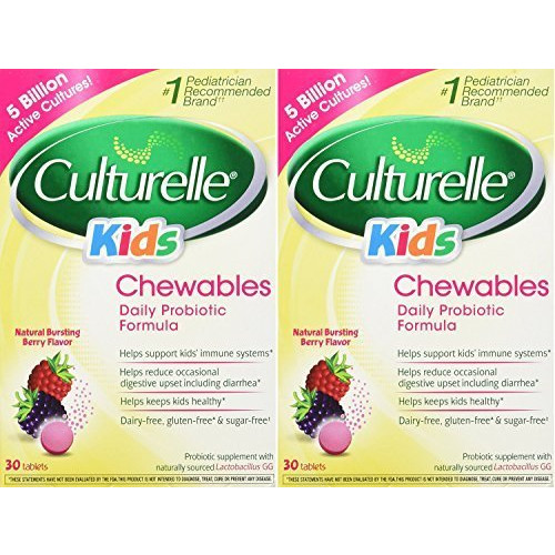 Culturelle Kids! Chewables Probiotic, For Kids 50-100lbs, Tablets, Berry, 30 ea Pack of 2