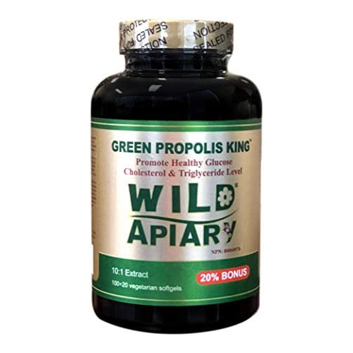 Official Distributor - 1 Bottles of Wild Apiary Brazilian Green Bee Propolis King Capsule-Non Alcoholic, Wax Free, Sugar Free, 120 Vegetarian Softgel