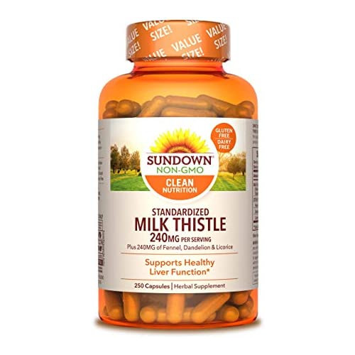 Milk Thistle by Sundown, Supports Healthy Liver Function, 80% Silymarin, Non-GMO,, Free of Gluten, Dairy, Artificial Flavors, 240 mg, 60 Capsules