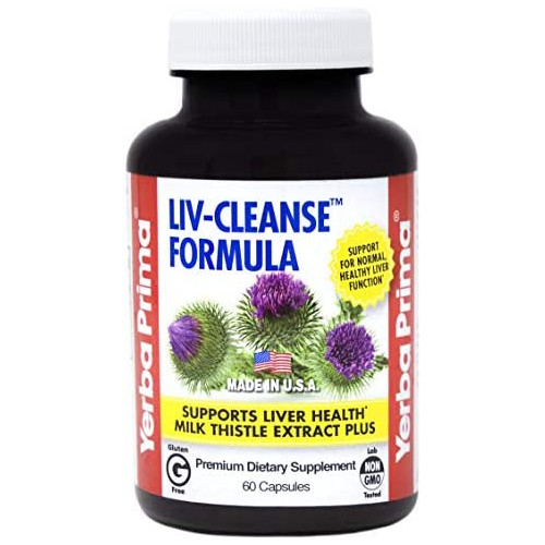 Milk Thistle Capsules by Yerba Prima - Liv-Cleanse Formula - 60 Caps with 100mg of MilkThistle Extract, Silymarin, and Dandelion Leaf & Root for Liver Support