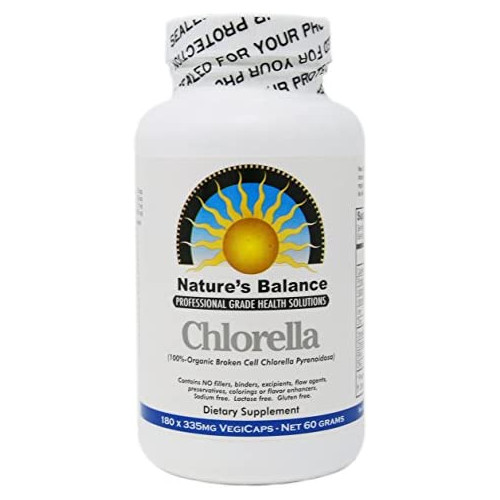 클로렐라 100% Pure Premium Grade Chlorella Pyrenoidosa by Natures Balance - 180 Capsules
