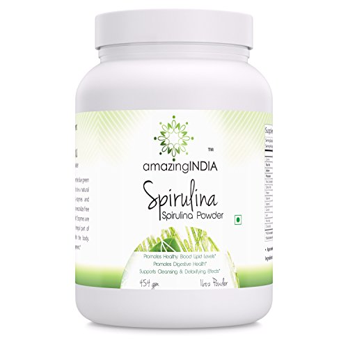 스피루리나 Amazing India Organic Spirulina Powder Non-GMO 16 oz 454 gm - Supports Cell Regeneration Immune Health Detoxification & Overall Health