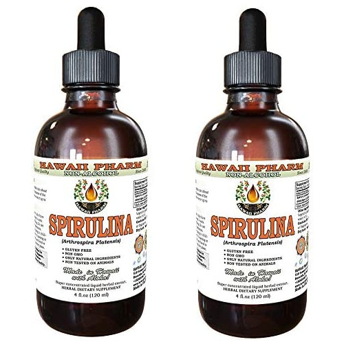 Spirulina Alcohol-Free Liquid Extract, Organic Spirulina (Arthrospira platensis) Dried Algae Glycerite Natural Herbal Supplement, Hawaii Pharm, USA 2 fl.oz