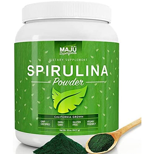 MAJUs California Grown Spirulina Powder (2 Pound): Non-Irradiated, Non-GMO, Spirulina Recipe eBook with Purchase, Vegan, Gluten-Free