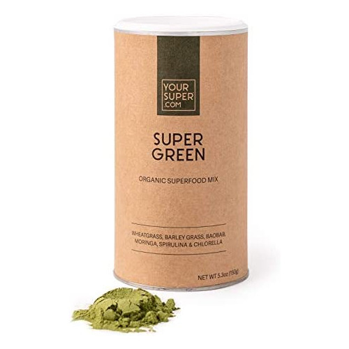 Your Super - Super Green Organic Juice Powder with Spirulina, Wheatgrass, Chlorella, Barley Grass, Baobab and Moringa - Immune Support, Greens Blend, Gluten Free, Plant Based Superfood - 30 Servings