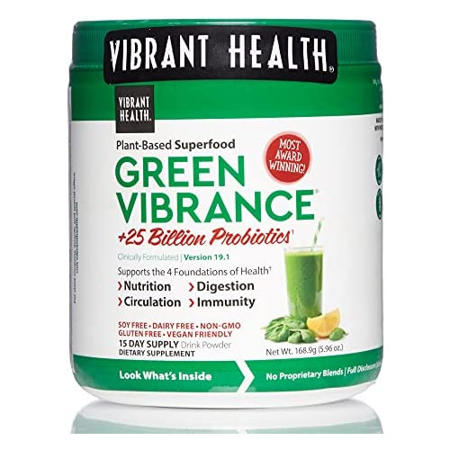 스피루리나 Vibrant Health Green Vibrance Plant-Based Superfood Powder 25 Billion Probiotics Per Scoop Vegetarian and Gluten Free 15 Servings FFP