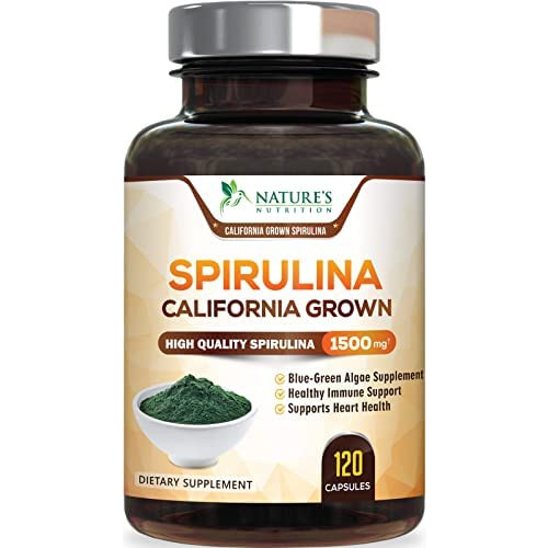 Spirulina Capsules 1500mg - Premuim, Natural Spirulina from Blue Green Micro-Algae Powder with Natural Antioxidants, Protein, Fatty Acids, Fiber, & Vitamins - Non-GMO & Vegan - 90 Capsules