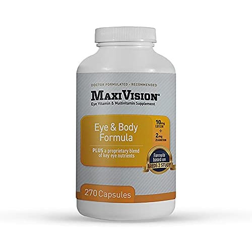 MaxiVision® Eye & Body Formula - Based on AREDS 2 Study - 270 Eye Vitamins Capsules - 1 Bottle