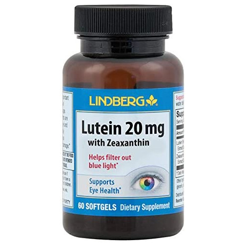 Lindberg Lutein 20 mg with Zeaxanthin - Helps Filter Out Blue Light* - Supports Eye Health* (60 Softgels)
