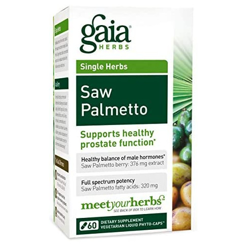 Gaia Herbs Saw Palmetto, Vegan Liquid Capsules, 60 Count - Prostate Health Supplement for Healthy Male Hormone Balance, Berry Supercritical Extract, Full Spectrum Potency