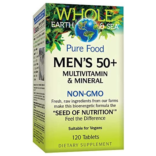 Whole Earth & Sea from Natural Factors Mens 50+ Multivitamin & Mineral Whole Food Supplement Vegan and Gluten Free 120 Tablets 60 Servings
