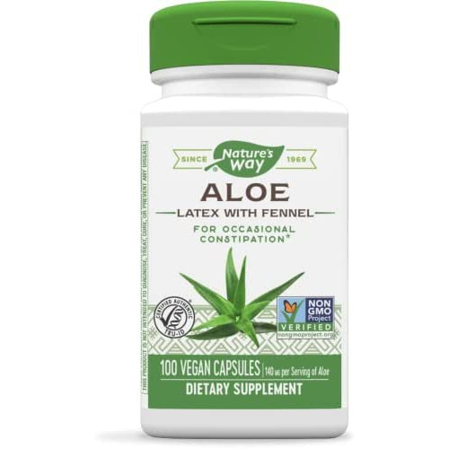 Natures Way Aloe Latex with Fennel 140 mg, for Occasional Constipation, 100 Capsules