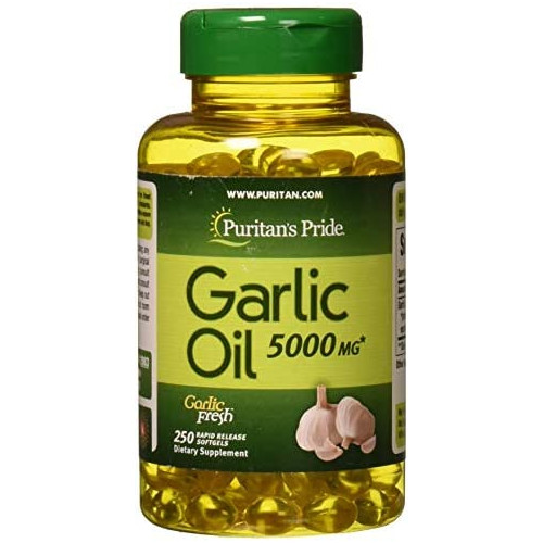 Puritans Pride Garlic Oil 5,000mg, Pills for Cardiovascular Health Support and Blood Pressure Management, 250 Rapid Release Softgels