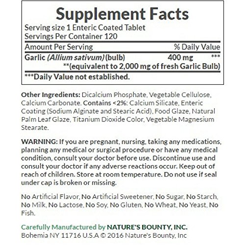 Natures Bounty Garlic, 2000mg, Odor-Free, 120 Tablets