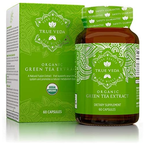 Organic Green Tea Extract Capsules - USDA Organic Certified 60 Green Tea Pills EGCG Green Tea Extract Green Tea Fat Burner Promote Natural Weight Loss Supplement Metabolism Booster