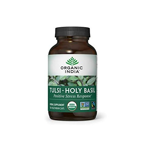 Organic India Tulsi Herbal Supplement - Holy Basil, Immune Support, Adaptogen, Supports Healthy Stress Response, Vegan, Gluten-Free, Kosher, USDA Certified Organic, Non-GMO - 180 Capsules