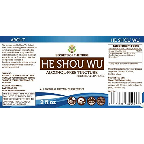 He Shou Wu Tincture Alcohol-Free Extract Organic Fo-TI Polygonum multiflorum Dried Root Supplement 2 FL OZ
