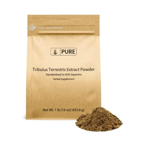 트리뷸러스 100% Pure Tribulus Terrestris Extract Powder 1 lb 45% Steroidal Saponins Vegetarian 450+ Servings Gluten-Free Non-GMO Made in USA Naturally Sourced Unflavored Undiluted Additive-Free