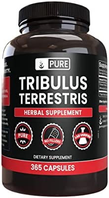 트리뷸러스 100% Pure Tribulus Terrestris 6-Month Supply 365 Capsules No Stearate or Rice Filler 45% Steroidal Saponins US-Made Non-GMO Gluten-Free 1370mg Tribulus Terrestris with No Additives