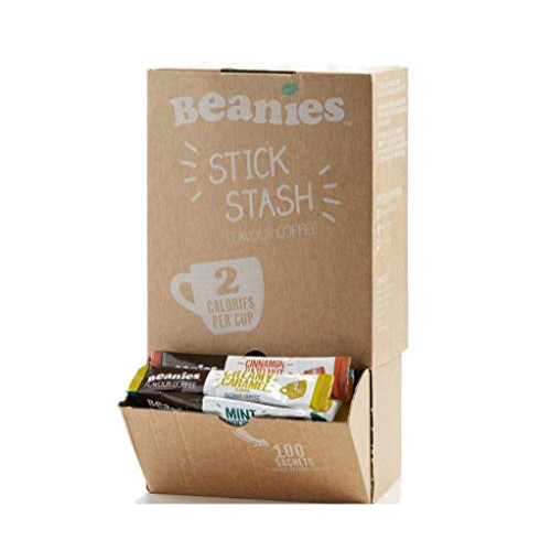 커피콩 Beanies 100 Coffee Sticks Sachets, Mixed Blends instant flavored coffee - Dispensing Box