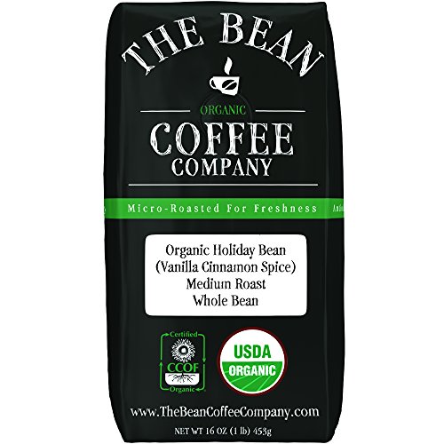 The Bean Coffee Company Organic Holiday Bean (Vanilla Cinnamon Spice), Medium Roast, Whole Bean, 16-Ounce Bag