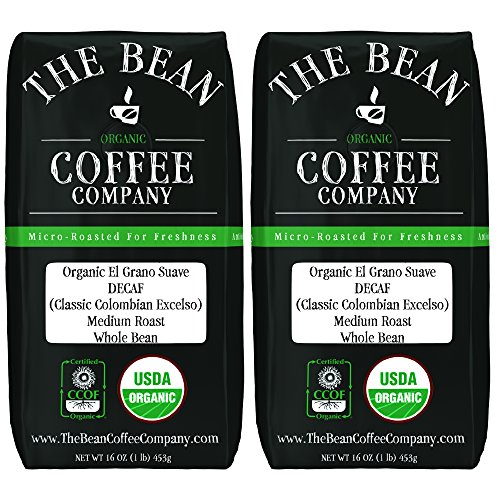 The Bean Coffee Company Organic Decaf El Grano Suave (Classic Colombian Excelso), Medium Roast, Whole Bean, 16-Ounce Bags (Pack of 2)u2026