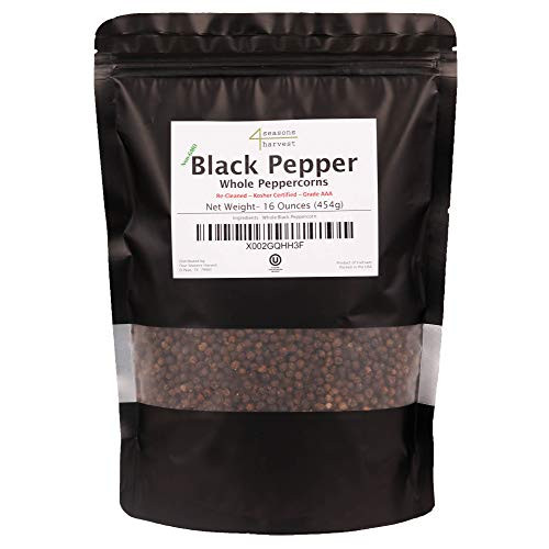알후추 454g Four Seasons Harvest Whole Black Peppercorn - Excellent for Grinders - (Non-GMO, Kosher, Grade AAA) - 16 Oz