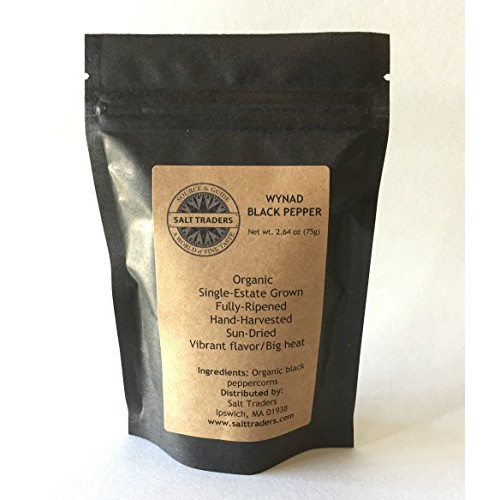 SALT TRADERS Organic Wynad Black Peppercorns from India - 75 gram pouch