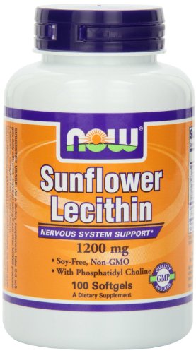 레시틴 Now Foods Sunflower Lecithin Non GMO, Soft-gels, 1200mg, 100-Count