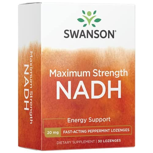 Swanson Maximum Strength NADH - Fast-Acting Peppermint Lozenges to Promote Brain Health and Energy Support - Vitamin B3 Coenzyme to Help Fight Fatigue - (30 Tablets, 20mg Each) 1 Pack