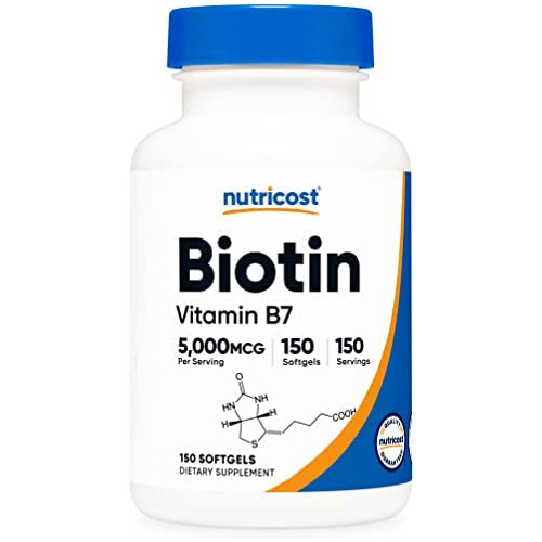 Nutricost Biotin (5,000mcg) in Coconut Oil 150 Softgels - Gluten Free, Non-GMO
