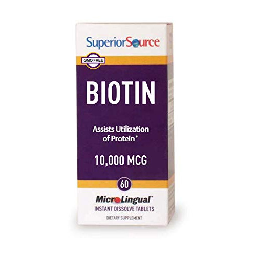 Superior Source Biotin 10000 mcg. Under The Tongue Quick Dissolve Sublingual Tablets, 60 Count, Supports Healthy Hair, Skin, and Nail Growth, Helps Support Energy Metabolism, Non-GMO