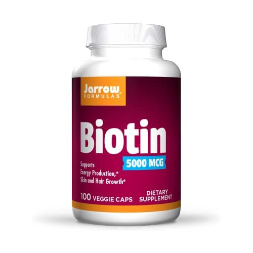 Jarrow Formulas Biotin 5000 mcg - 100 Veggie Caps - Supports Skin & Hair Growth, Lipid Metabolism & Energy Production (ATP) - 100 Servings