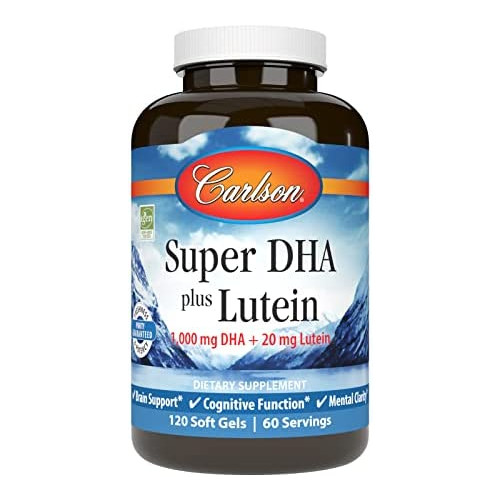 Carlson - Super DHA Plus Lutein, 1000 mg DHA + 20 mg Lutein, Brain Support, Cognitive Function & Mental Clarity, 120 Softgels