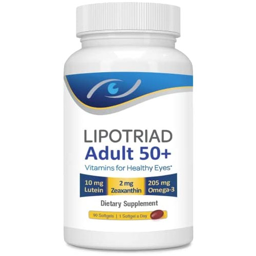 Lipotriad Adult 50+ Eye Vitamin and Mineral Supplement - ONE Per Day Eye Vitamin w/10mg Lutein Zeaxanthin Omega 3 Vitamin C E Zinc Copper - 2mo Supply 60 Softgels
