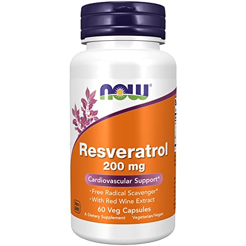 NOW Supplements Natural Resveratrol 200 mg Red Wine Extract 60 Veg Capsules
