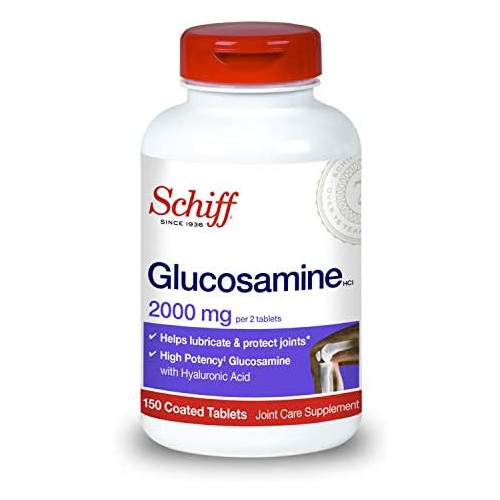Glucosamine 2000mg (per serving) + Hyaluronic Acid, Schiff Tablets (150 count in a bottle), HA, Joint Care Supplement That Helps Support Joint Mobility & Flexibility*, Supports The Structure Of Cartilage* (Pack of 3)