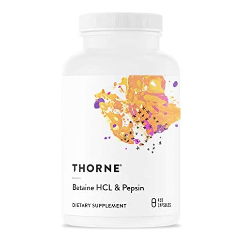 Thorne Research Betaine HCL Pepsin Digestive Enzymes Protein Breakdown Absorption 450 Capsules